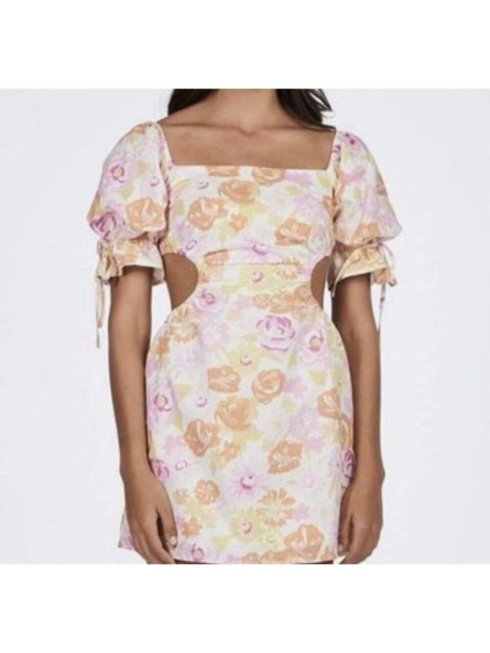Charlie Holiday Maple Dress Summertime Floral Linen Blend Sz 4 Cut Out
